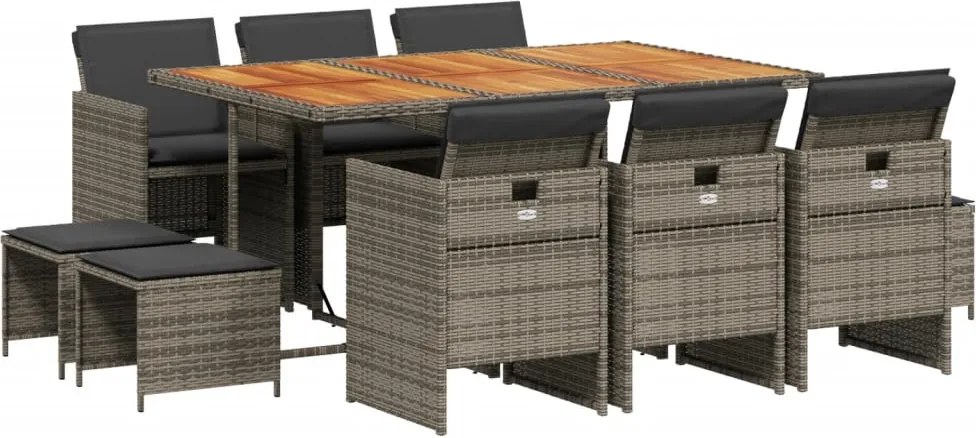 vidaXL 11 részes szürke polyrattan kerti ülőgarnitúra párnákkal