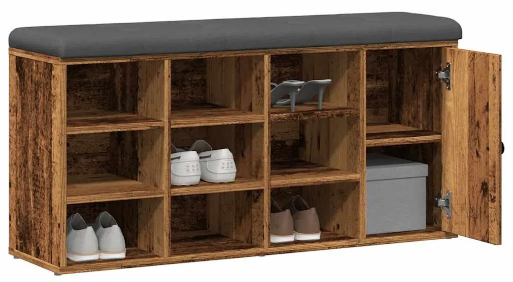 antik fa szerelt fa cipőtároló pad 102x32x50 cm
