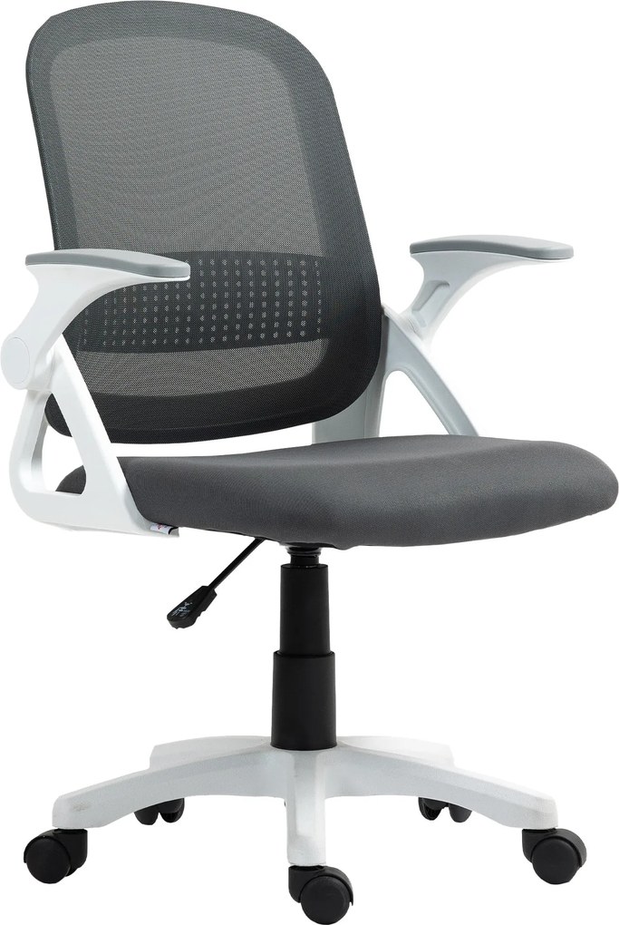 HOMCOM ergonomikus hálós irodai szék felhajtható kartámaszokkal, deréktámasszal, állítható magasságú dönthető forgószék — szürke | Aosom