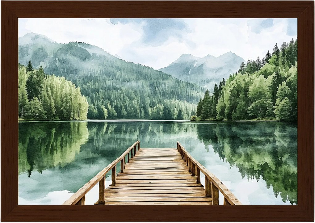Poszter Keret Fa Hegyi Tájkép Természet Tó Móló Híd 60x40