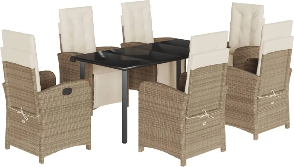 vidaXL 7 részes bézs polyrattan kerti étkezőgarnitúra párnákkal