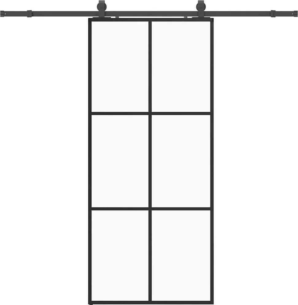 vidaXL fekete ESG üveg tolóajtó fémszerelvény-szettel 90x205 cm