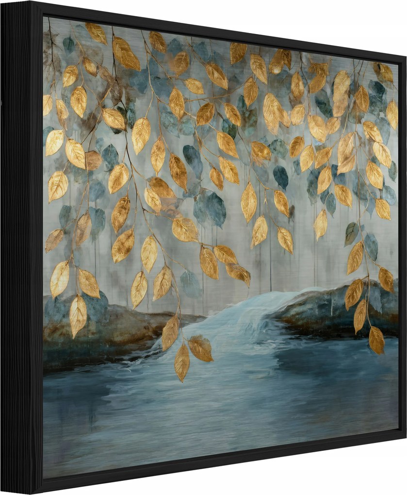 Vászonkép Fekete Keretben Fém Absztrakt Levelek Nappali Hálószoba 30x30