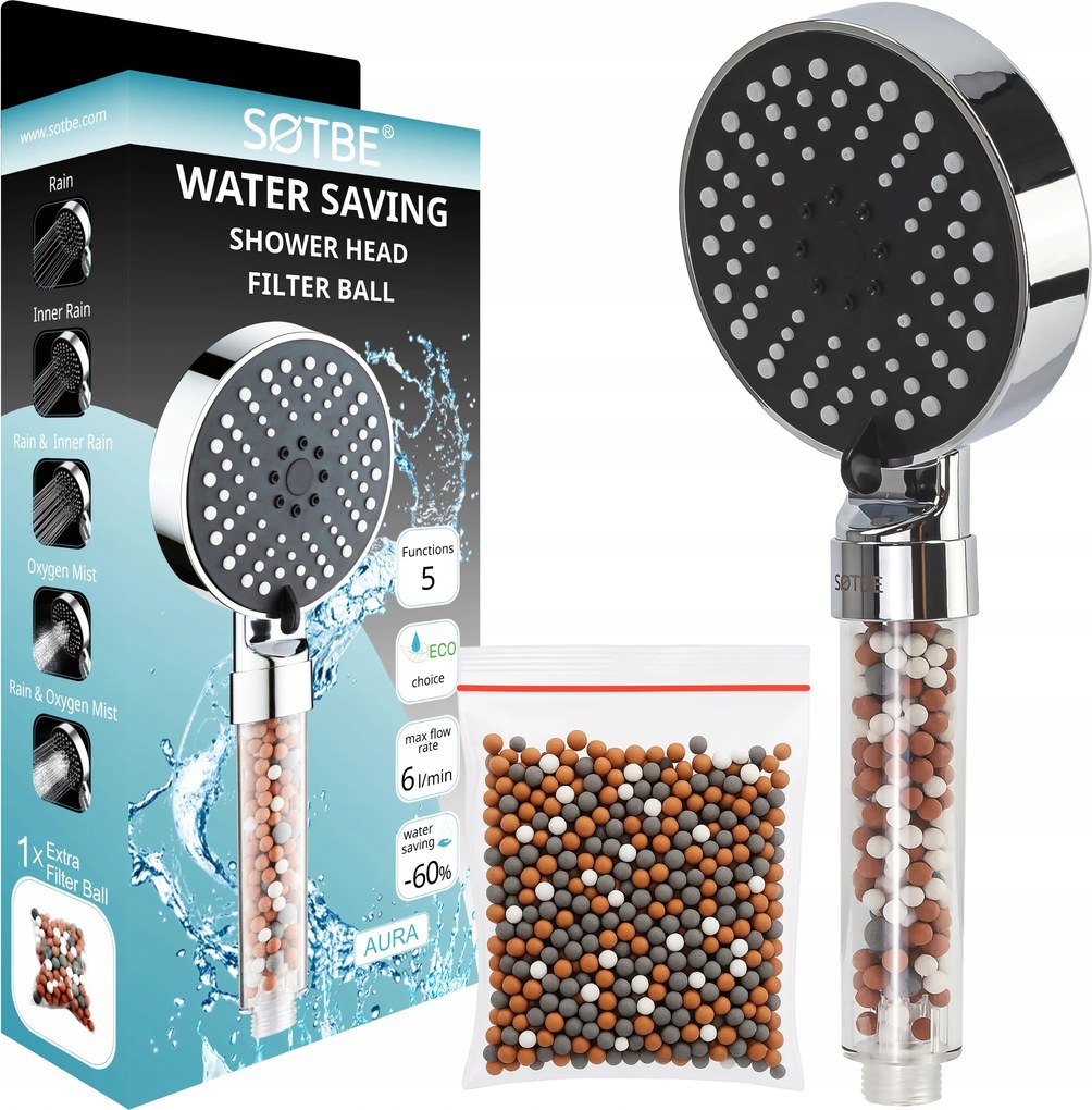 Zuhanyfej nagynyomású zuhanyhoz szűrővel és ionizációval Takarékos