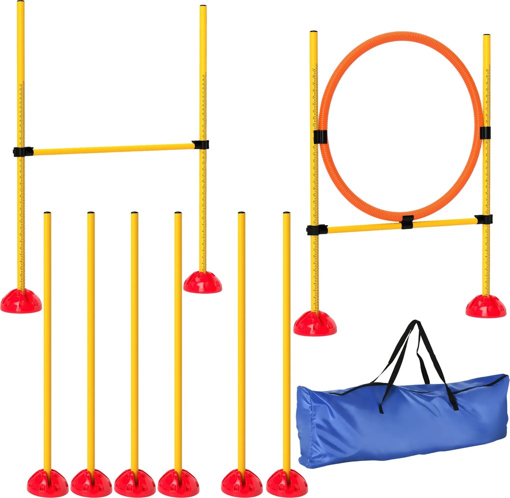 PawHut Agility Készlet Kutyáknak - 3 Részes Töltethető Agility Eszköz Kutyaképzéshez, Ugrás Akadály Szett Állítható Szlalom Bottal és Ugró Gyűrűvel Ko