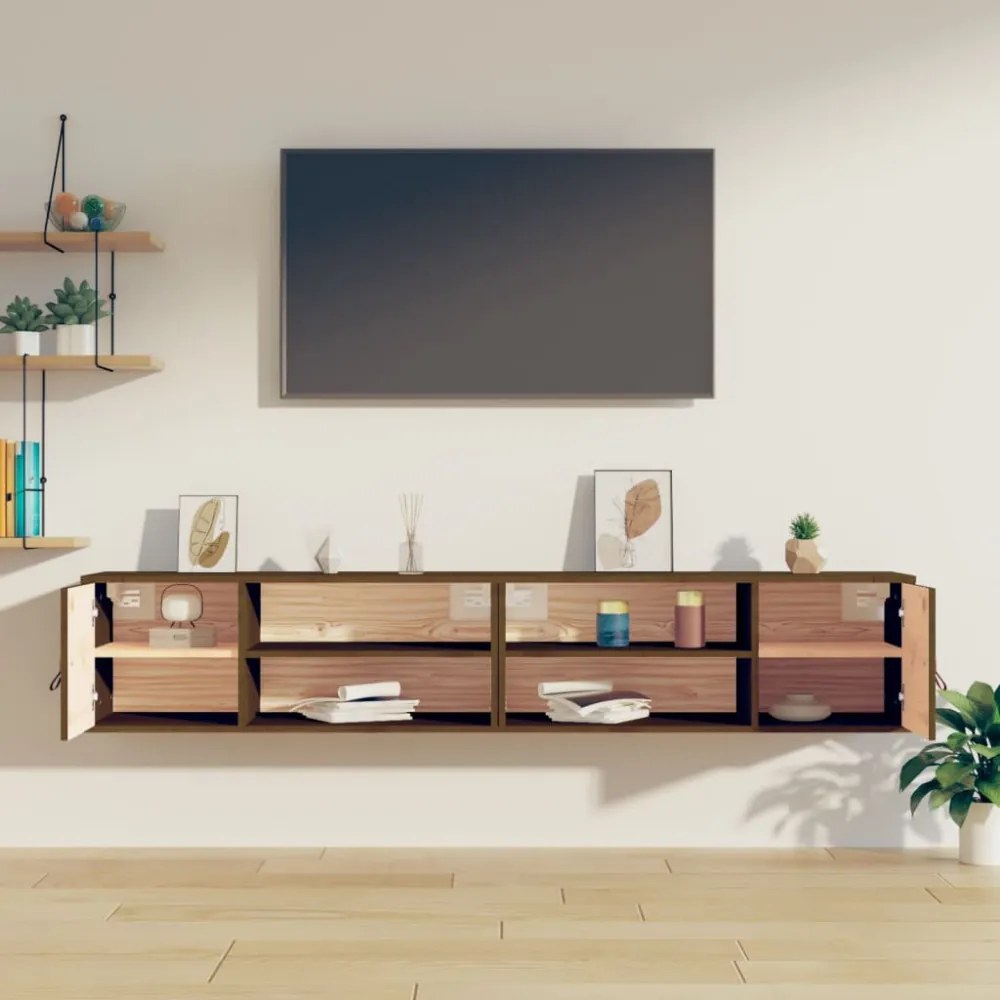 2 db mézbarna tömör fenyőfa faliszekrény 80 x 30 x 30 cm