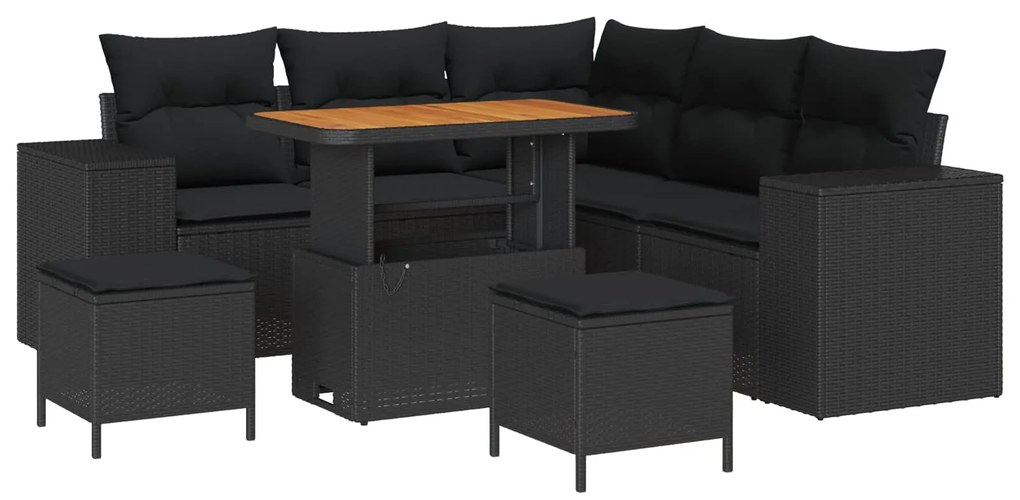 vidaXL Kerti Kanapé Szett párnával 8 pcs Fekete polirattan