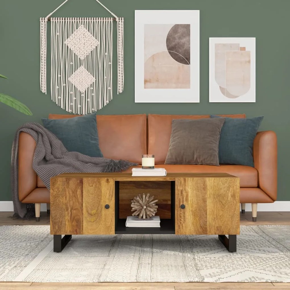 Tömör mangófa és szerelt fa dohányzóasztal 100 x 54 x 40 cm