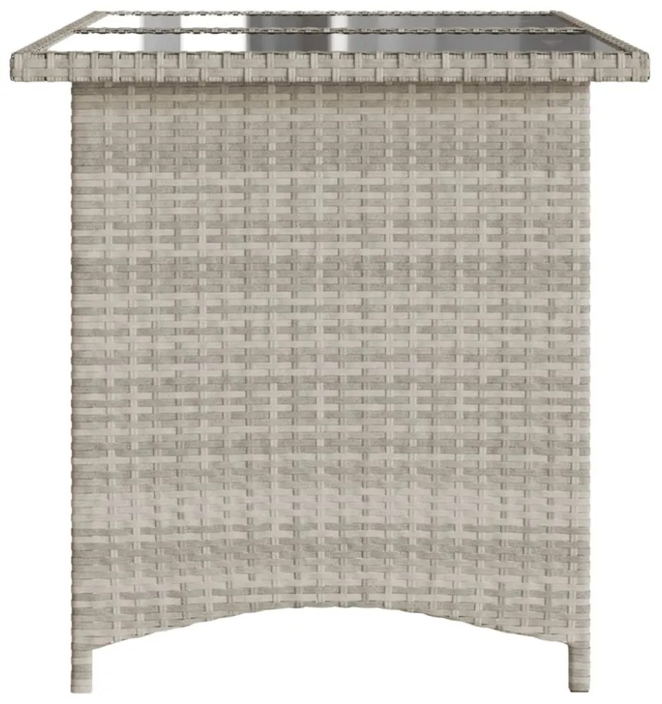 szürke polyrattan üveglapos kerti asztal 110x68x70 cm