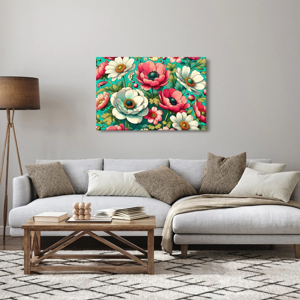 Kép - Virágok kék háttéren (90x60 cm)