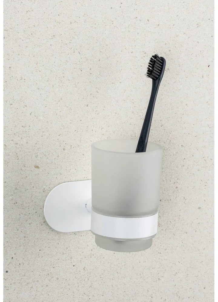 Fehér öntapadós üveg fogkefetartó pohár Orea – Wenko