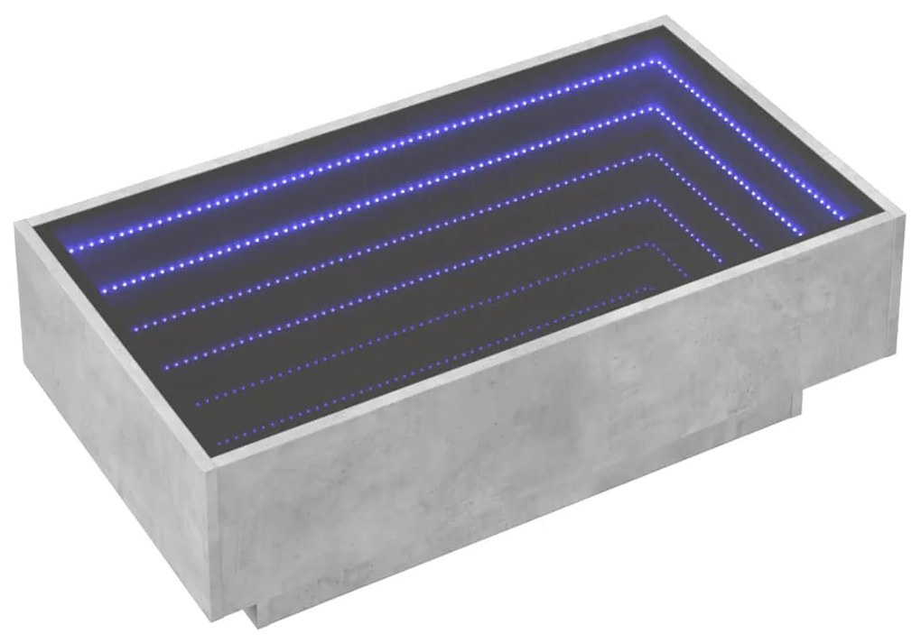betonszürke szerelt fa dohányzóasztal LED-del 90 x 50 x 30 cm