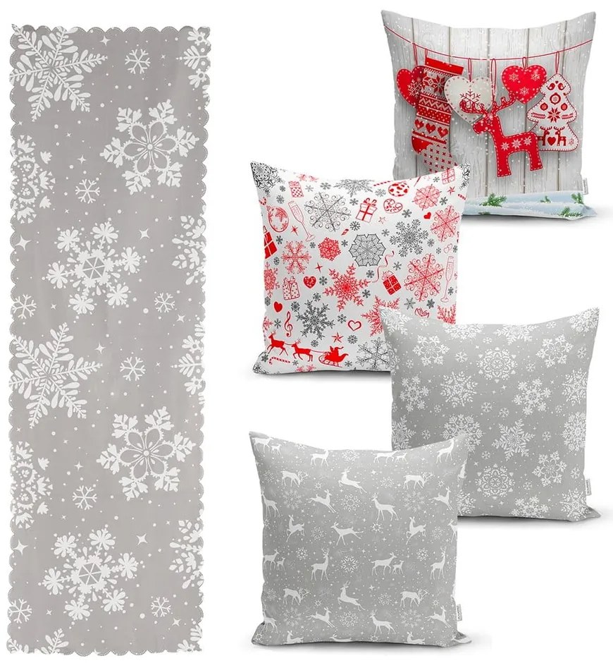 Snowflakes 4 db karácsonyi párnahuzat és asztali futó szett - Minimalist Cushion Covers