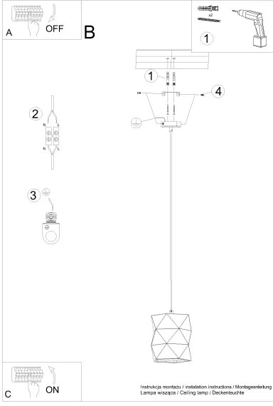 Sollux SL.1250 - Csillár zsinóron GOBI 1xE27/15W/230V kerámia