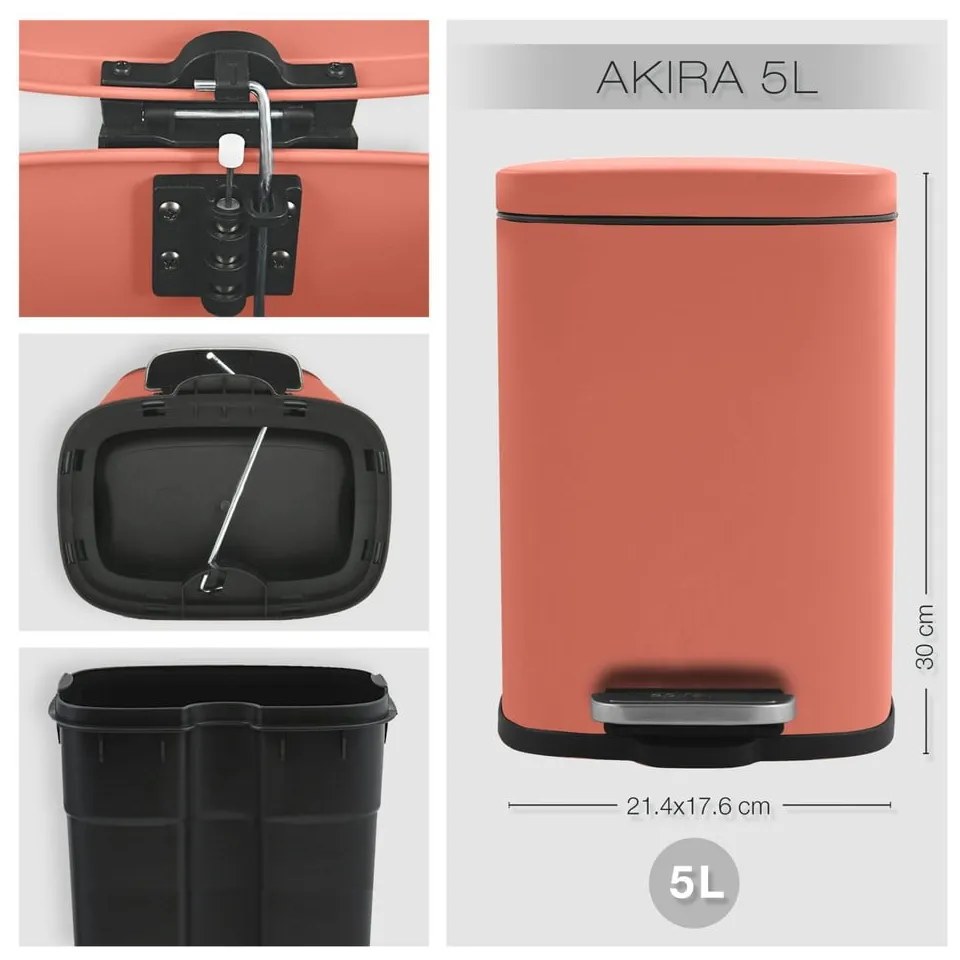 Terrakotta színű acél pedálos szemetes 5 l Akira – Spirella