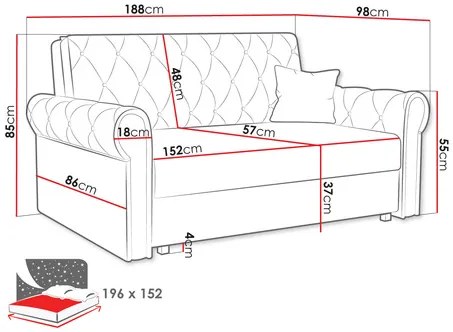 Széthúzható kanapé Clovea Roma IV (sötétszürke) (tárolóhellyel). 1105524