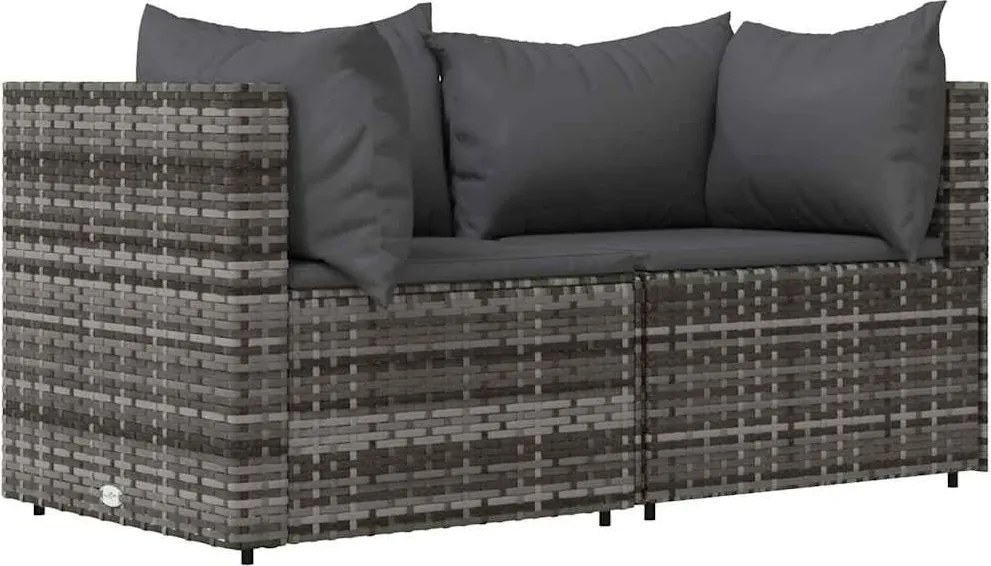 vidaXL 2 db szürke polyrattan kerti sarokkanapé párnával