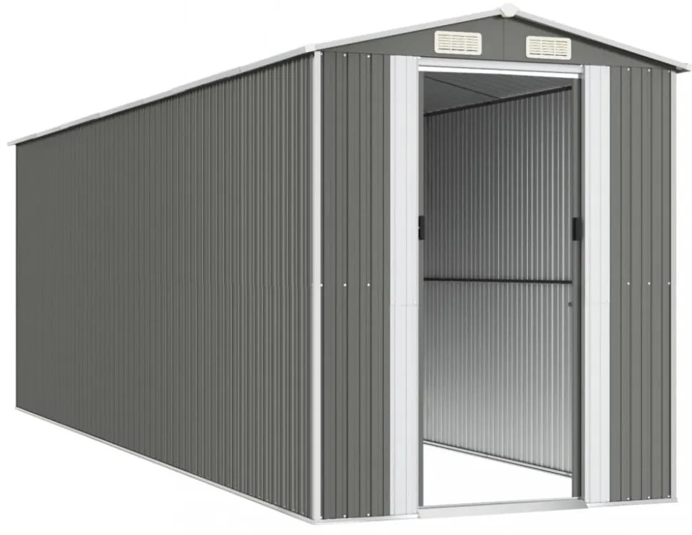 világosszürke horganyzott acél kerti fészer 192 x 606 x 223 cm
