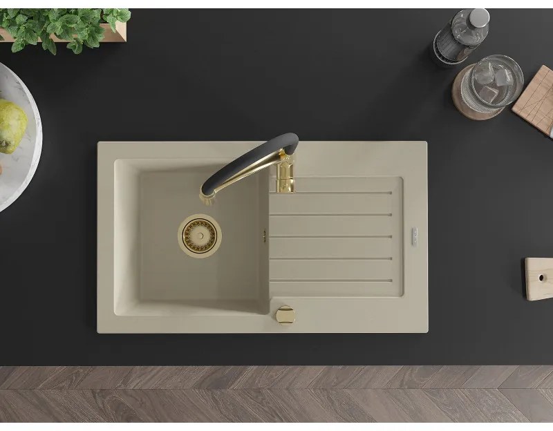 Mexen Pablo, gránit mosogató 752x436x161 mm, 1 kamrás és Aster mosogató csaptelep, bézs, 6510-69-73450-57-G