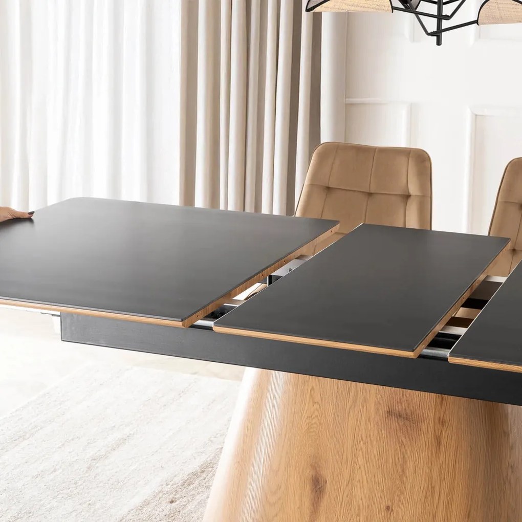 Stół LIZBONA Ceramiczny Rozkładany 160-200 cm Czarny/Dąb