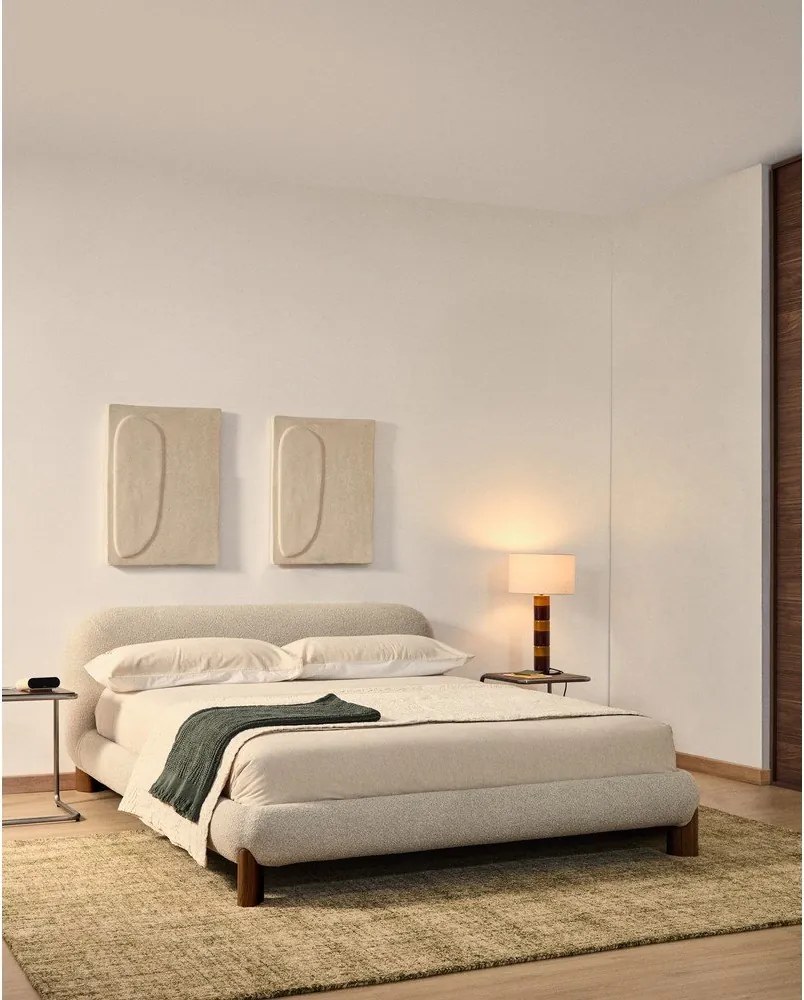 Bézs kárpitozott franciaágy ágyrács nélkül 180x200 cm Odina – Kave Home