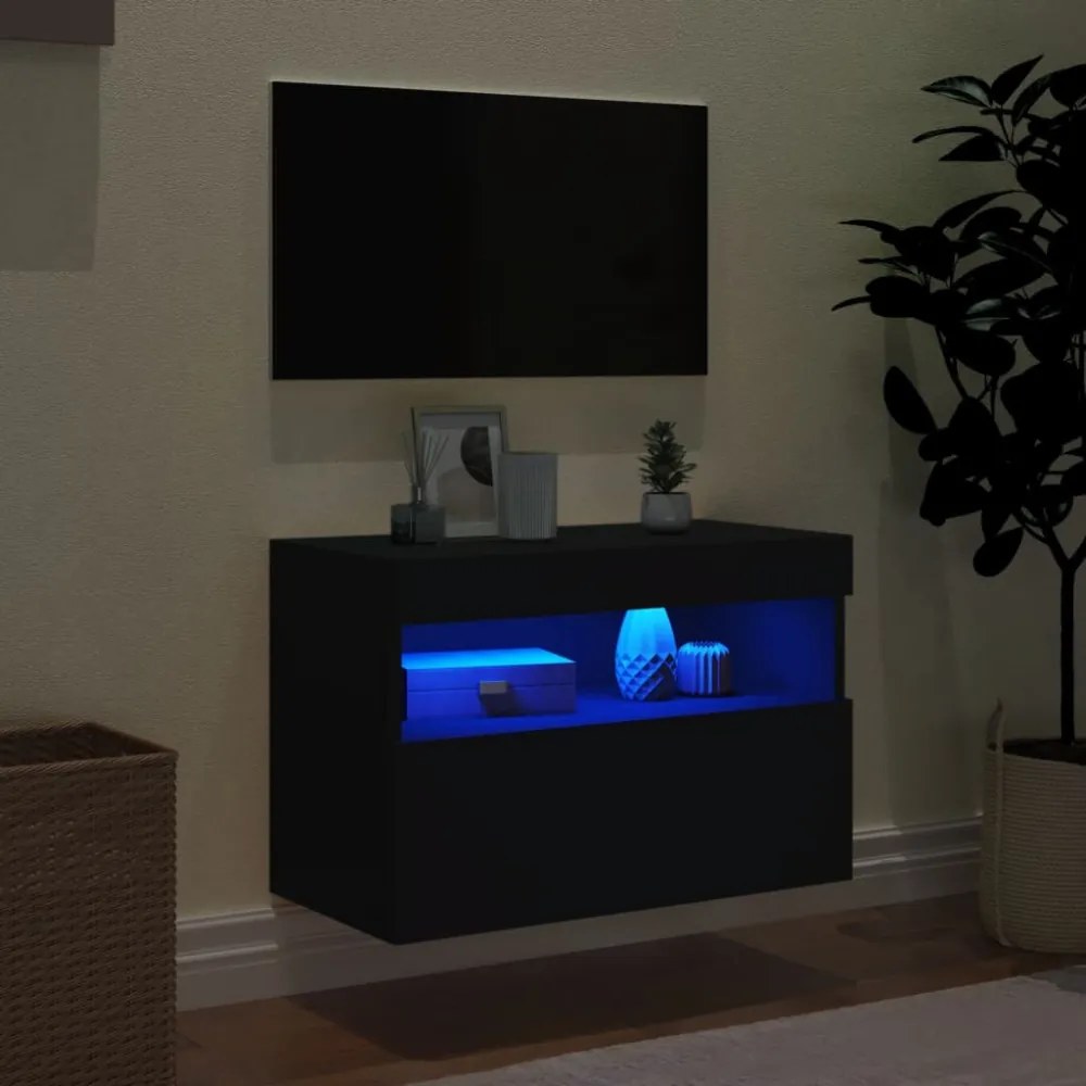 fekete fali TV-szekrény LED-világítással 60x30x40 cm