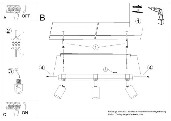 Sollux SL.1345 - Spotlámpa FAGER 3xGU10/10W/230V fekete
