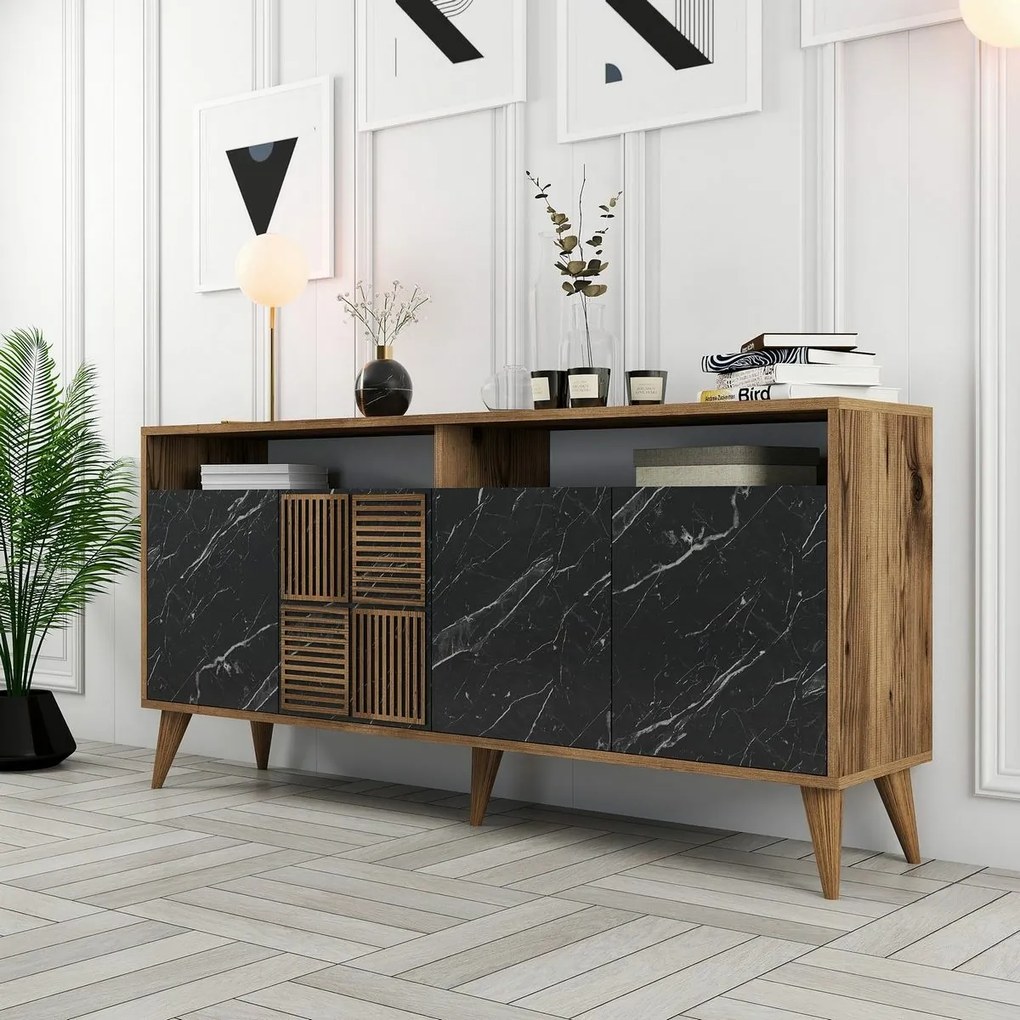 Milan Walnut and Black Marble szekrény