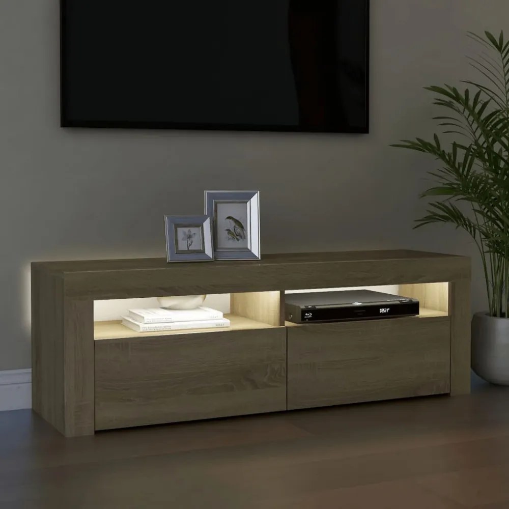 sonoma tölgy színű TV-szekrény LED-lámpákkal 120 x 35 x 40 cm