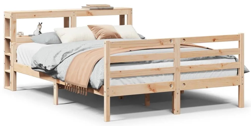 tömör fenyőfa ágykeret fejtámlával 140 x 190 cm