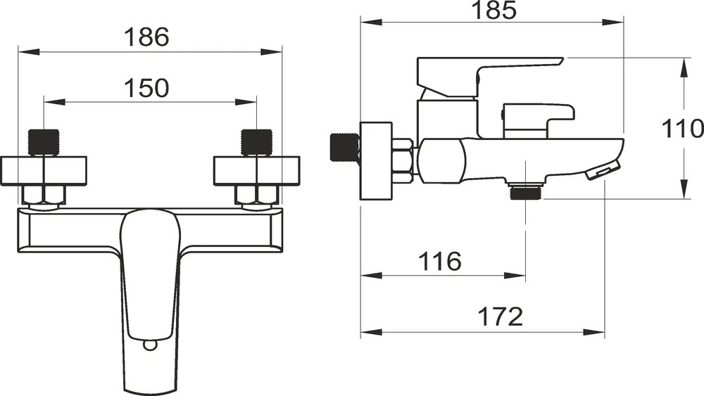 Novaservis Metalia 58, kád csaptelep tartozékok nélkül 150 mm, fekete, 58020 / 1-5