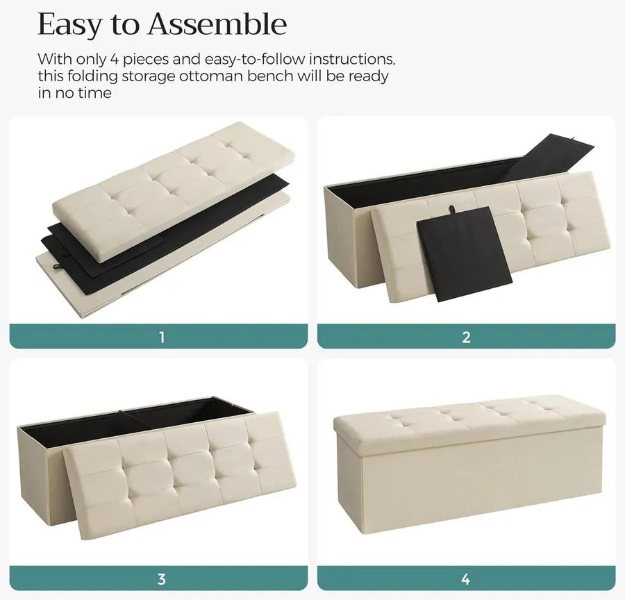 Puff, Összecsukható tárolópad 110 x 38 x 38 cm, bézs