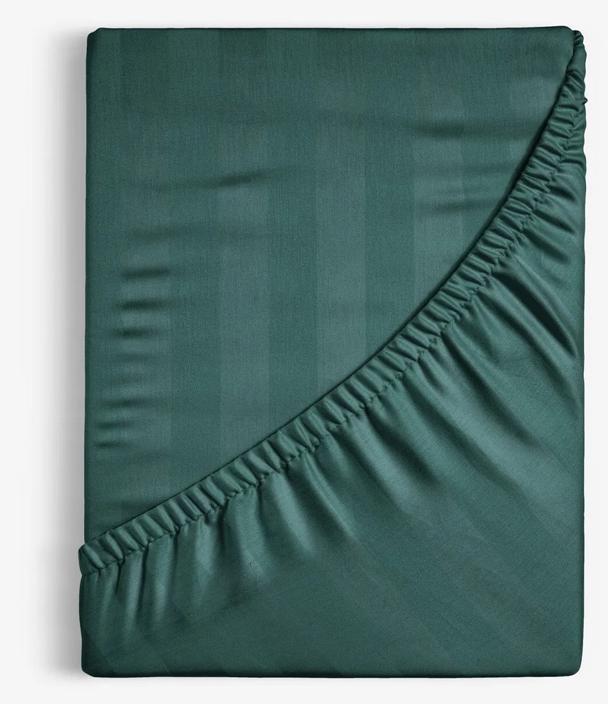 Goldea körgumis damaszt lepedő - sötétzöld csíkos 140 x 200 cm