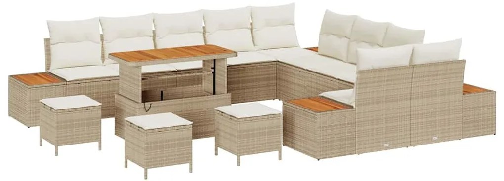 Kerti Kanapé Szett párnával tárolóval 14 pcs Bézs Poli rattan