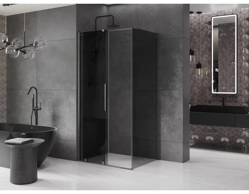 Mexen Velar, tolóajtós zuhanykabin 100 x 80 cm, 8mm szürke üveg, polírozott grafit, 871-100-080-41-66