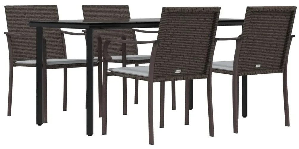 5 részes polyrattan és acél kerti étkezőgarnitúra párnával