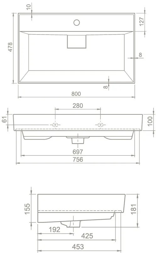 TMP LUX 80 fali fürdőszobabútor - CeraStyle SHARP - 37300 mosdóval - 80 x 48 cm