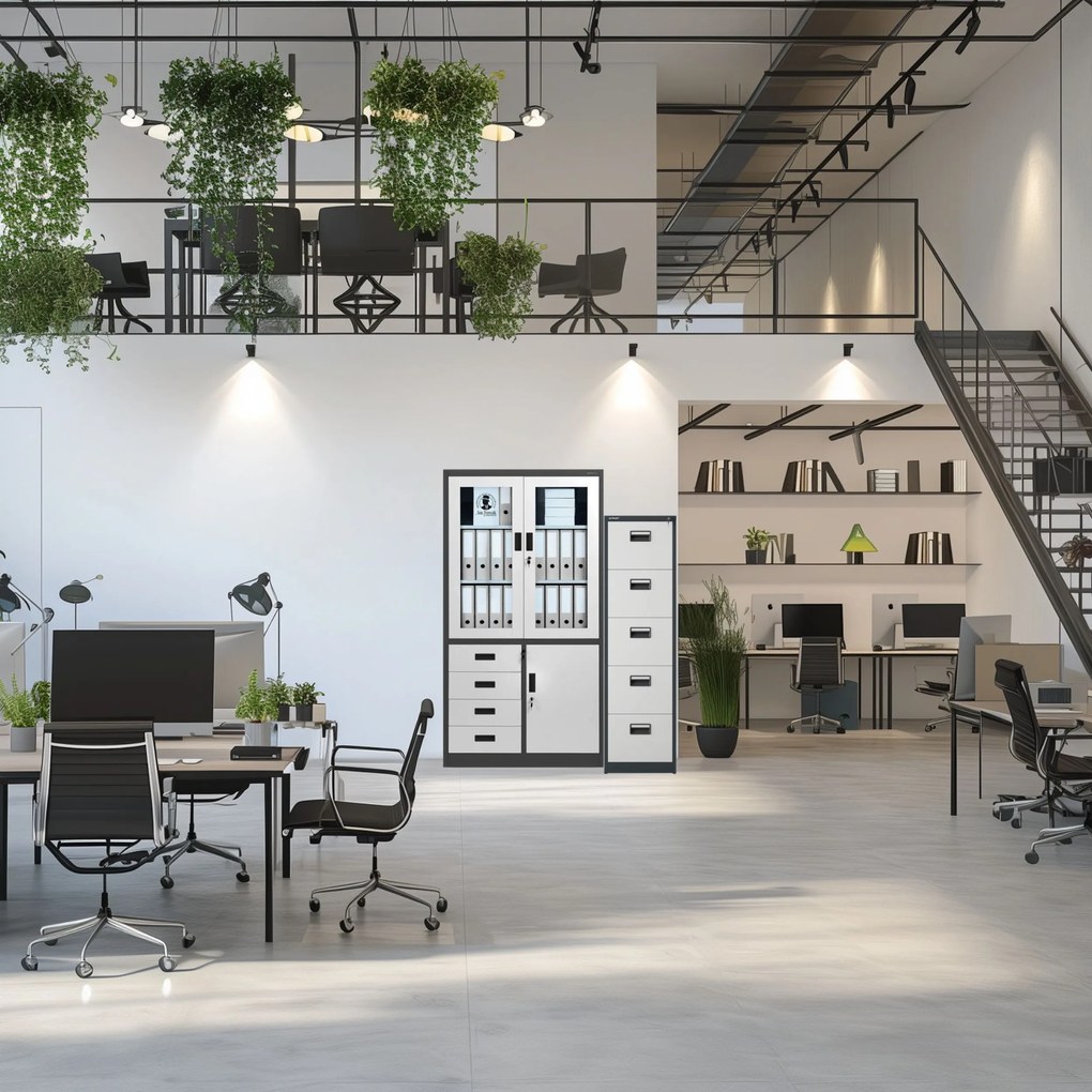 Üveges irodai iratszekrény 4 fiókkal, antracit-fehér színű, 900x1850x400 mm: WIOLA