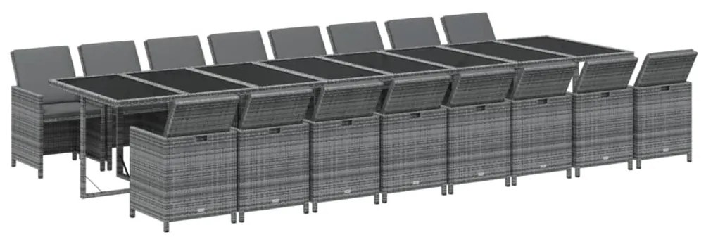 17 részes szürke polyrattan kerti étkezőgarnitúra párnával