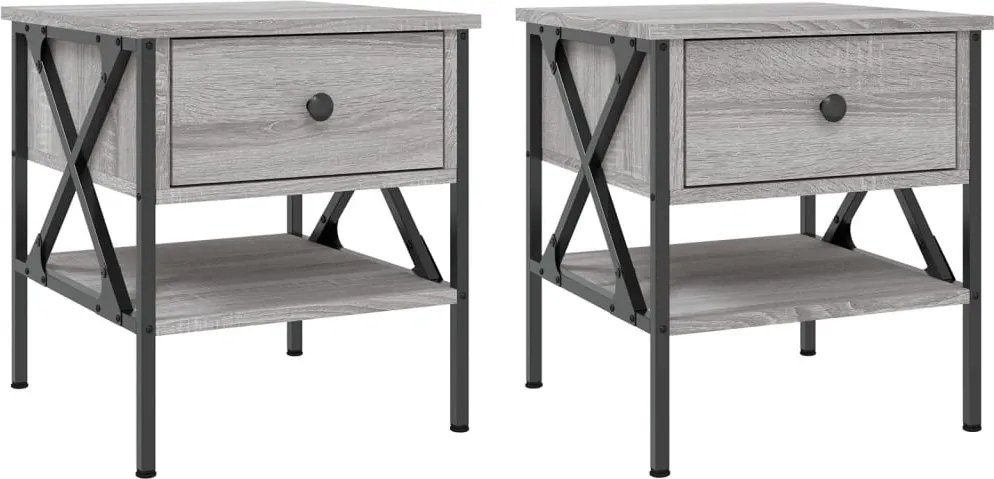 vidaXL 2 db szürke sonoma színű szerelt fa éjjeliszekrény 40x42x45 cm