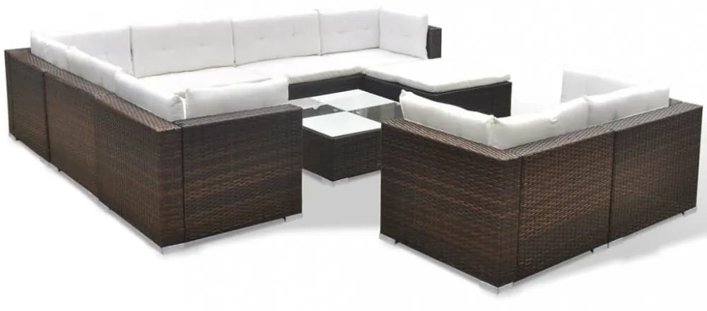 10-részes barna polyrattan kerti bútorszett párnákkal