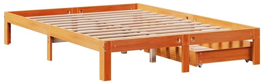 viaszbarna tömör fenyőfa ágykeret fiókokkal 120 x 200 cm
