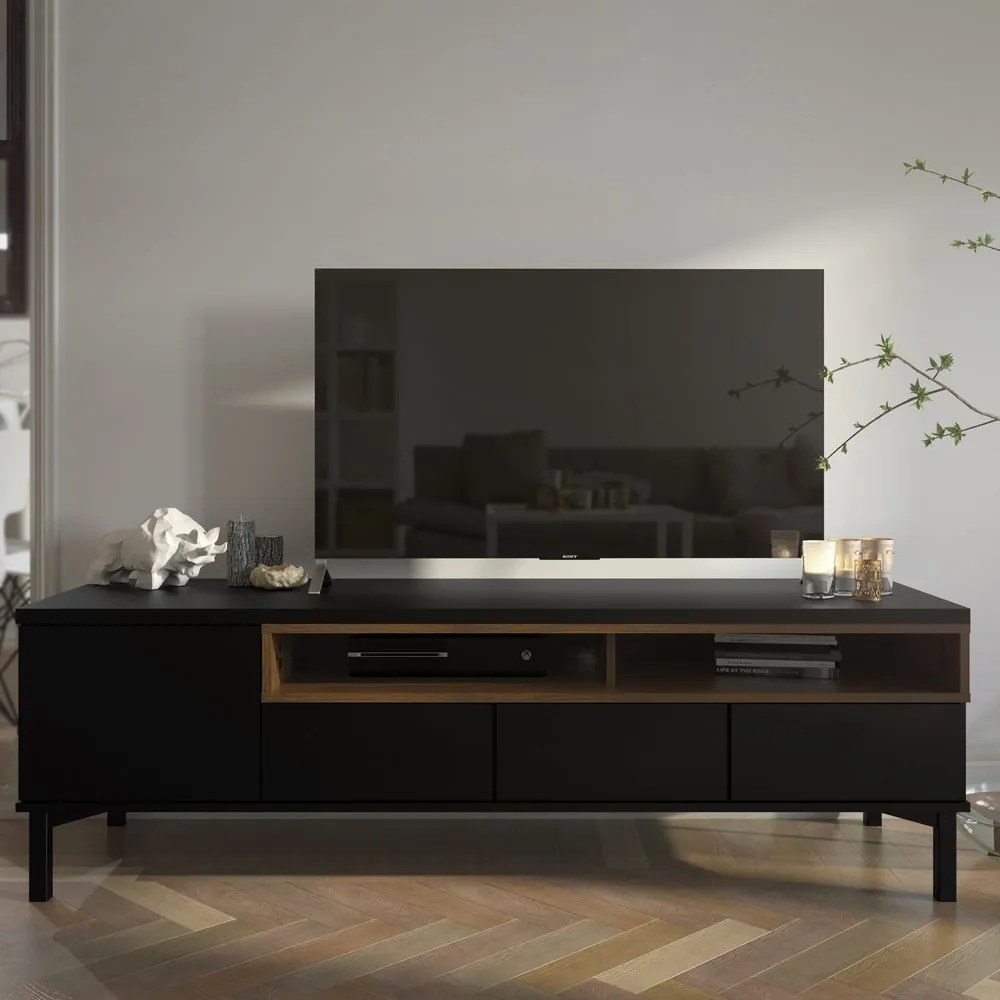 Fekete TV-állvány 156x48x48 cm Roomers – Tvilum
