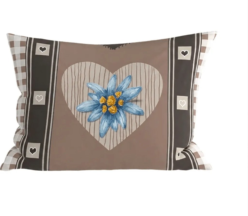 Flanel párnahuzat HEART RETRO 50x70 cm, barna