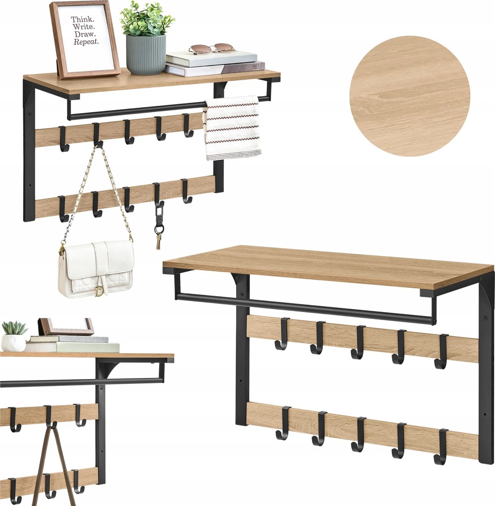 Fali akasztó polccal fali akasztó kabátokhoz ruhákhoz 10 Akasztó 65cm