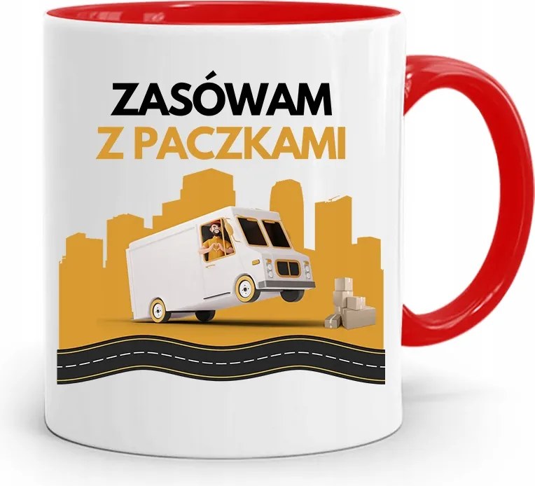 Piros Bögre Futárnak, fényképes nyomott mintás Csomagokkal