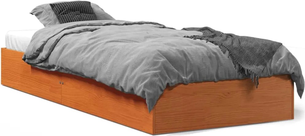 vidaXL viaszbarna tömör fenyőfa ágy matrac nélkül 75 x 190 cm