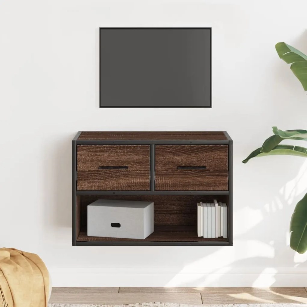barna tölgy színű szerelt fa és fém TV-szekrény 60x31x39,5 cm