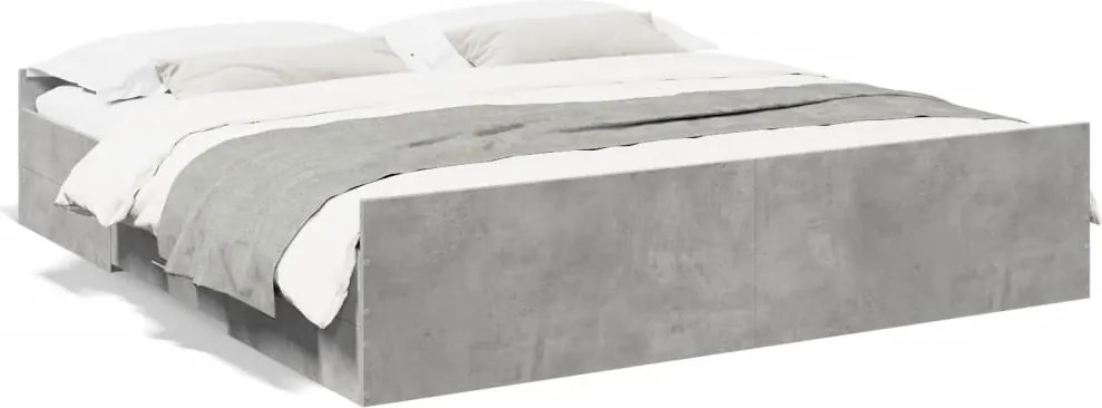 vidaXL betonszürke szerelt fa ágykeret fiókokkal 200 x 200 cm