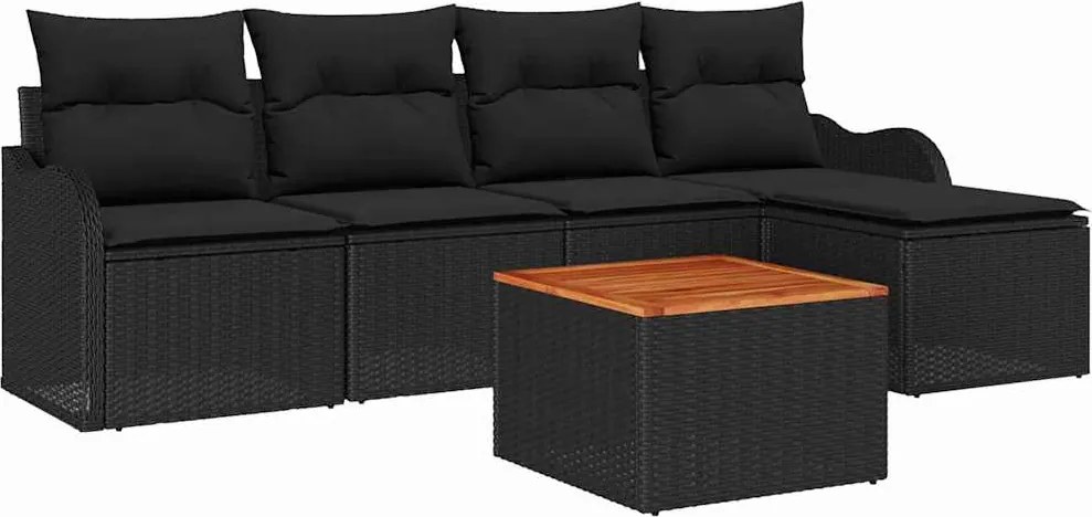 vidaXL Kerti Kanapé Szett párnával 6 pcs Fekete polirattan